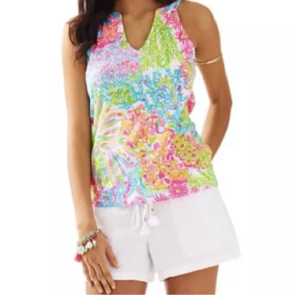 Lilly Pulitzer Arya Tank Top in Multi Lovers Coral Size S - Picture 2 of 9